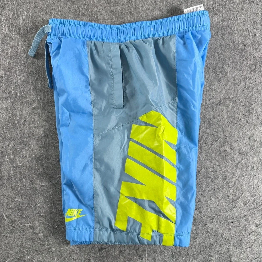 Nike Mens Sportswear Woven Shorts Blue Grey Neon DO6587-412 Size M Excellent